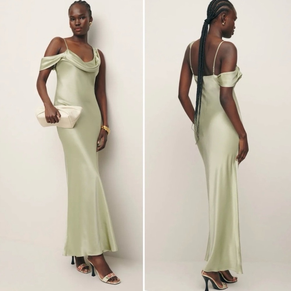 Reformation Ronda Silk Dress in Dried Herbs - Picture 2 of 9
